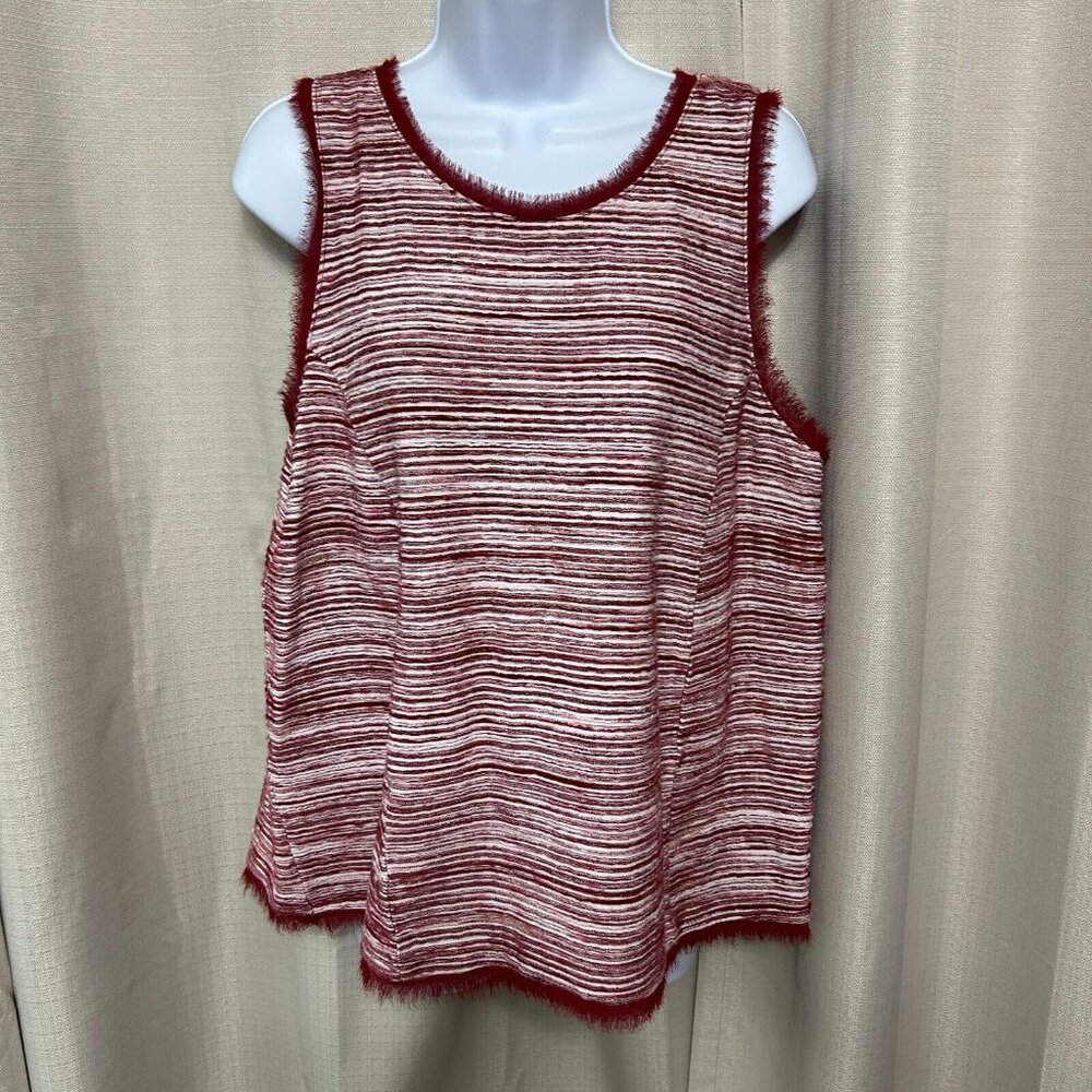 Vanessa Virginia Anthropologie Striped Sleeveless Top Women's Sz XL Eyelash Trim